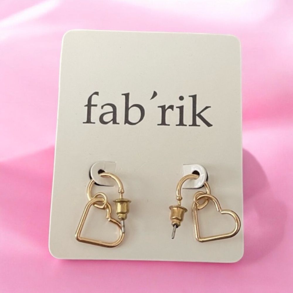 Fabric Gold Heart Earrings